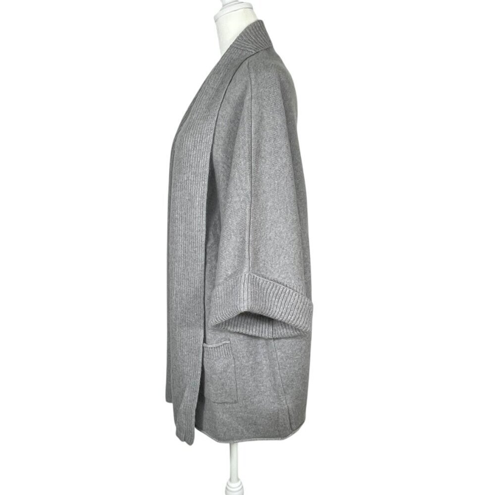 Poetry 100% Cashmere Open Front Cardigan Sweater Gray Knit Pocket Cocoon Wrap L View 3